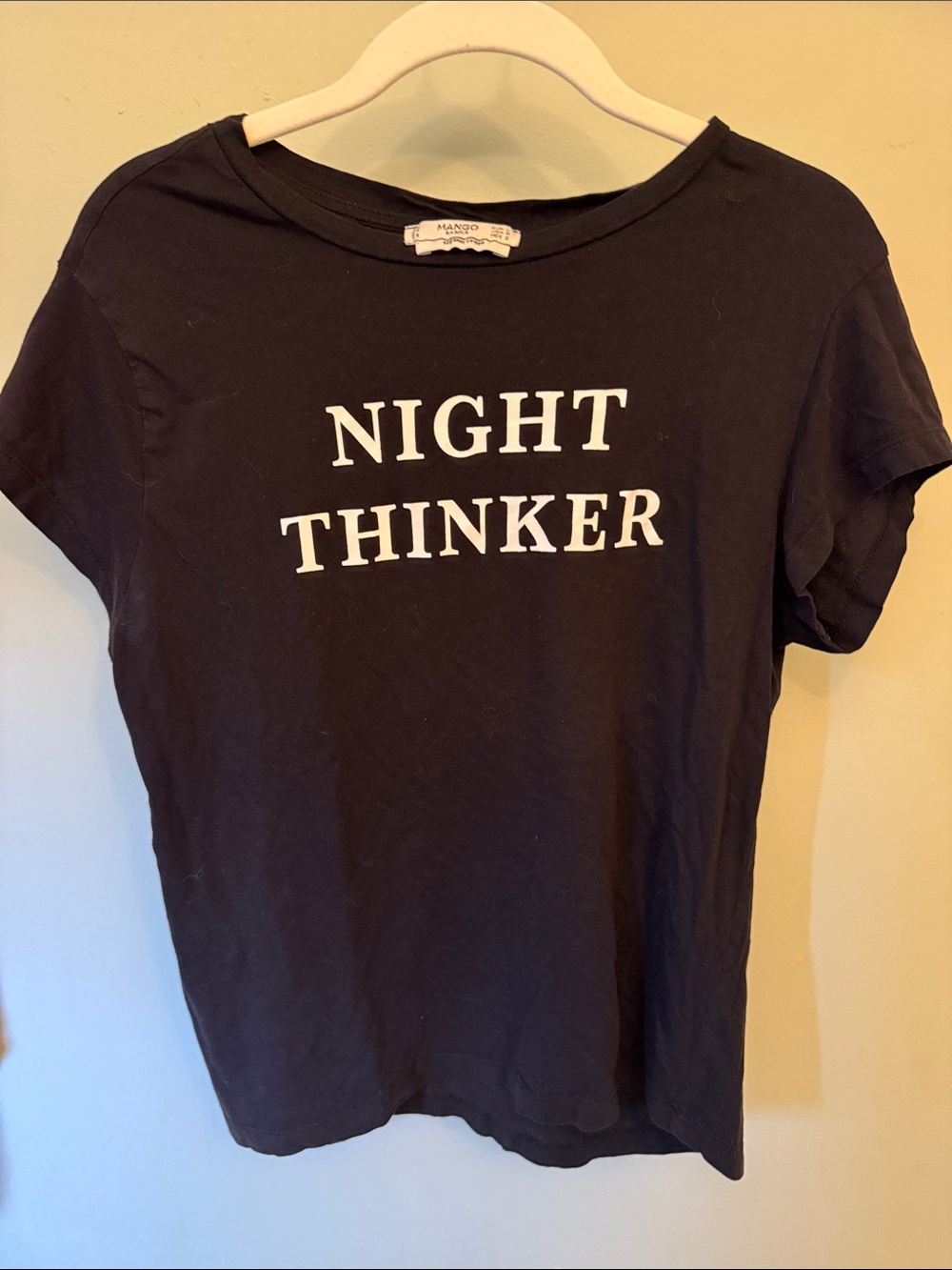 Mango Black Short-Sleeve "Night Thinker" Graphic Tee